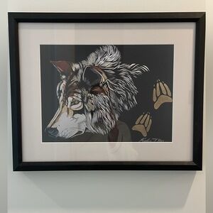 Spirit Wolf artwork print by indigenous artist kalum t dan. Framed with glass